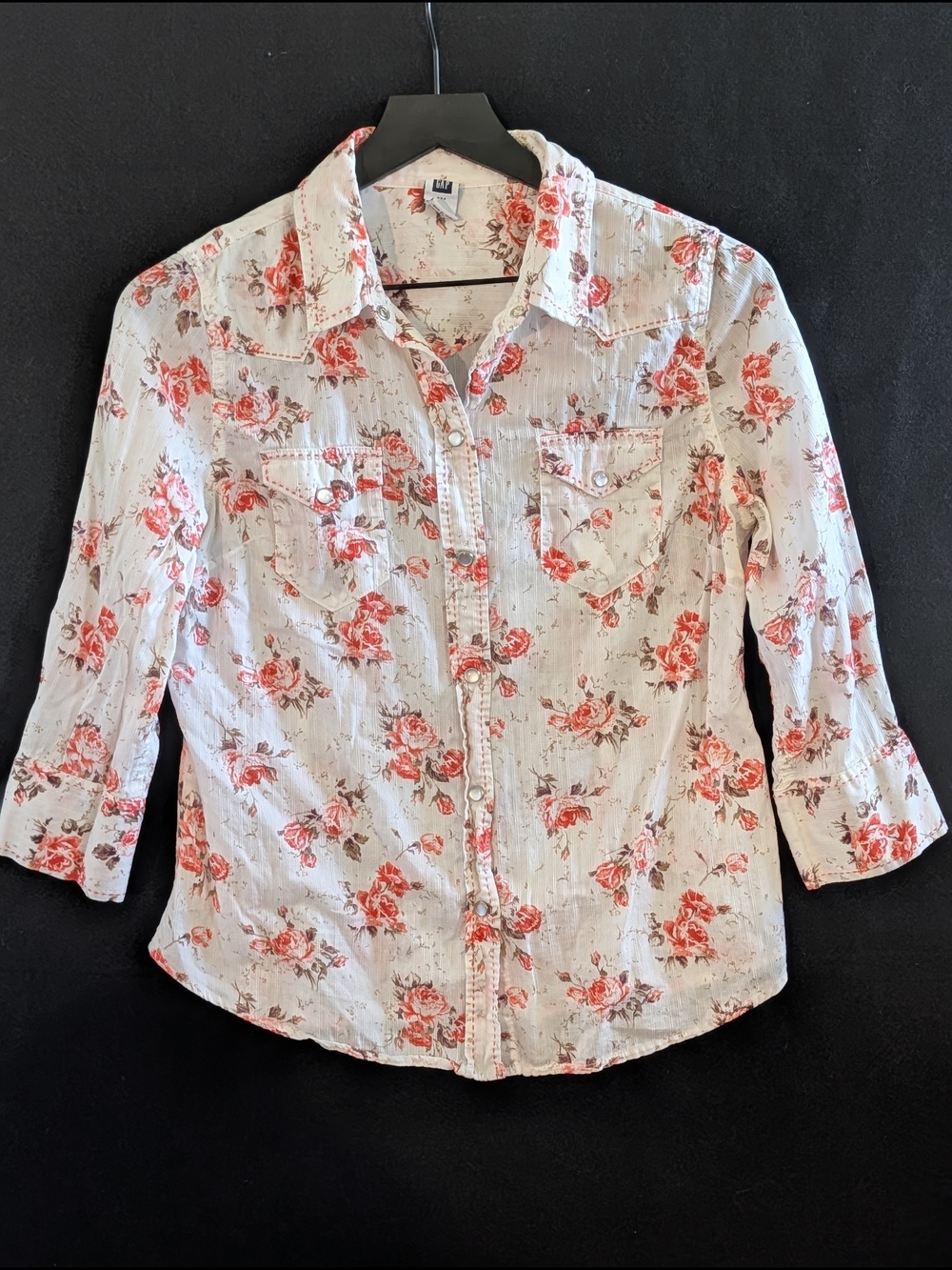 GAP Floral Pearl Snap Western Shirt Cotton Cottage Prairie Top Med Floral Boho